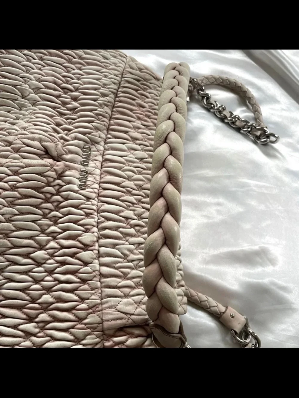 Miu Miu Pale Pink Quilted Braided-Handle Shoulder Bag